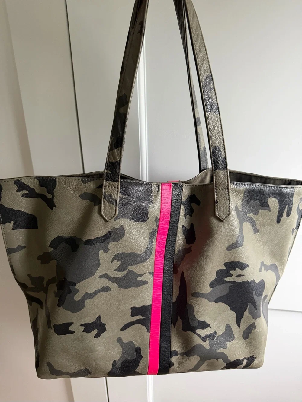 Camouflage Tote with Hot Pink and Black Stripes
